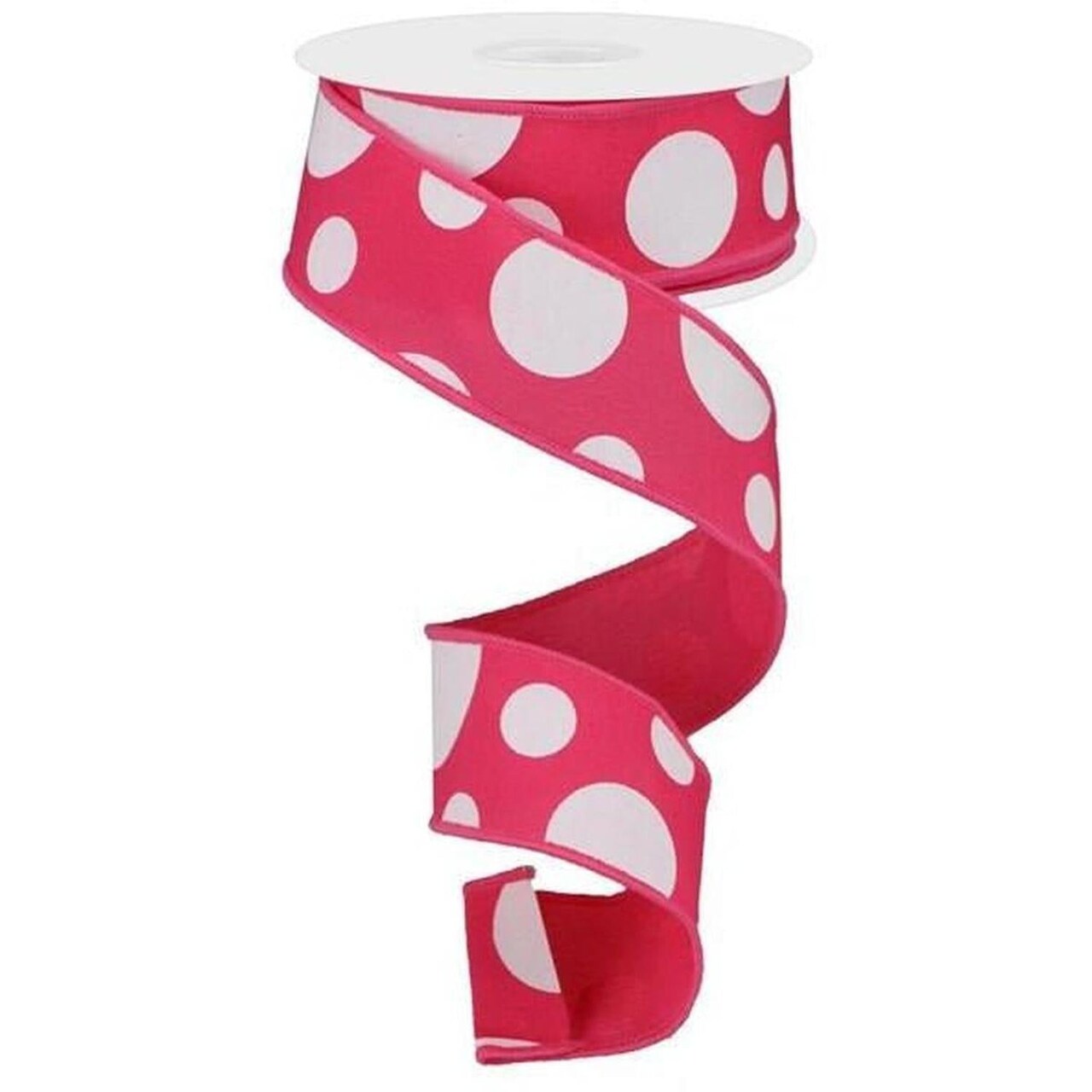 1.5" Giant Three Size Polka Dot Ribbon: Hot Pink & White (10 Yards)